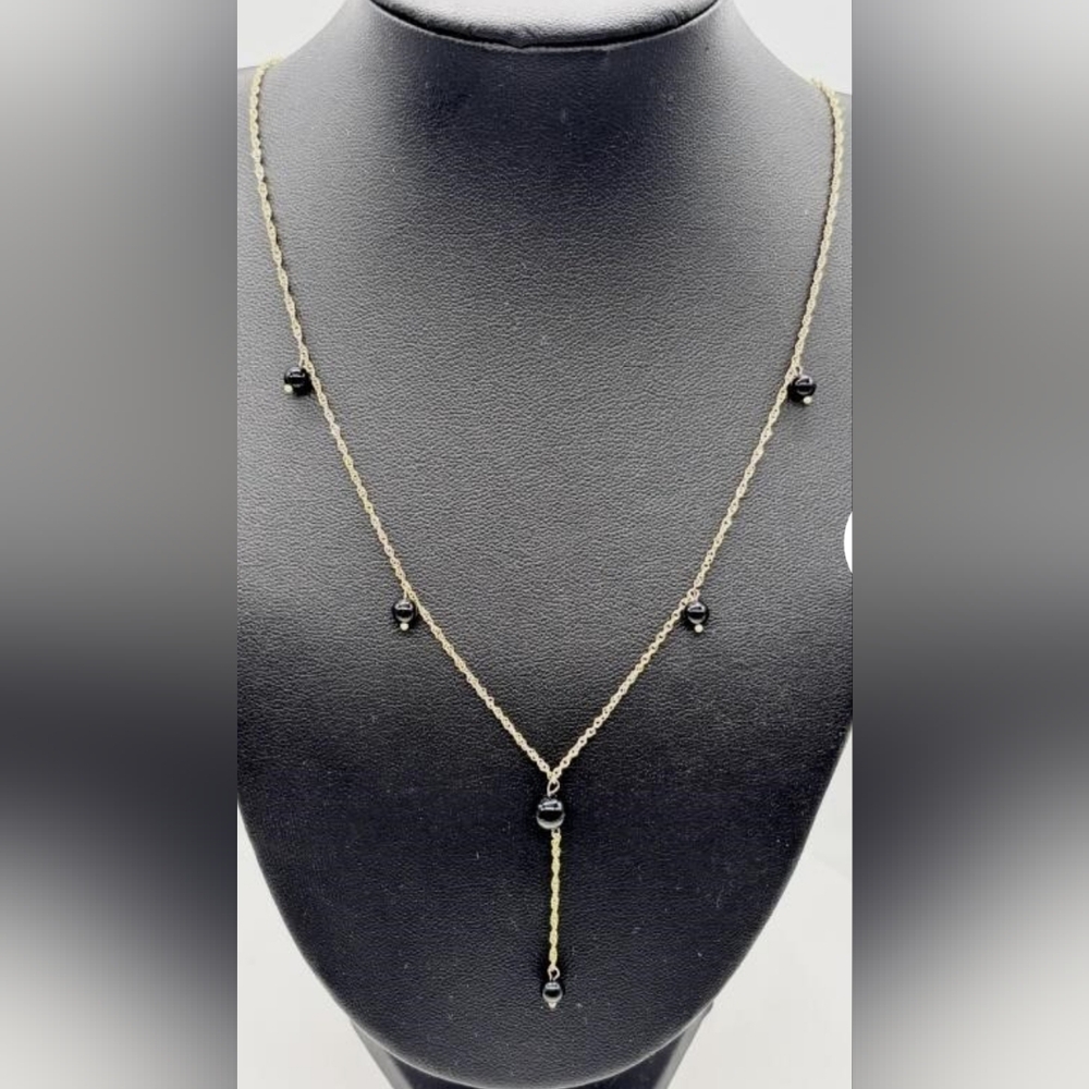 10K Yellow Gold Fancy Black Onyx Necklace 17"